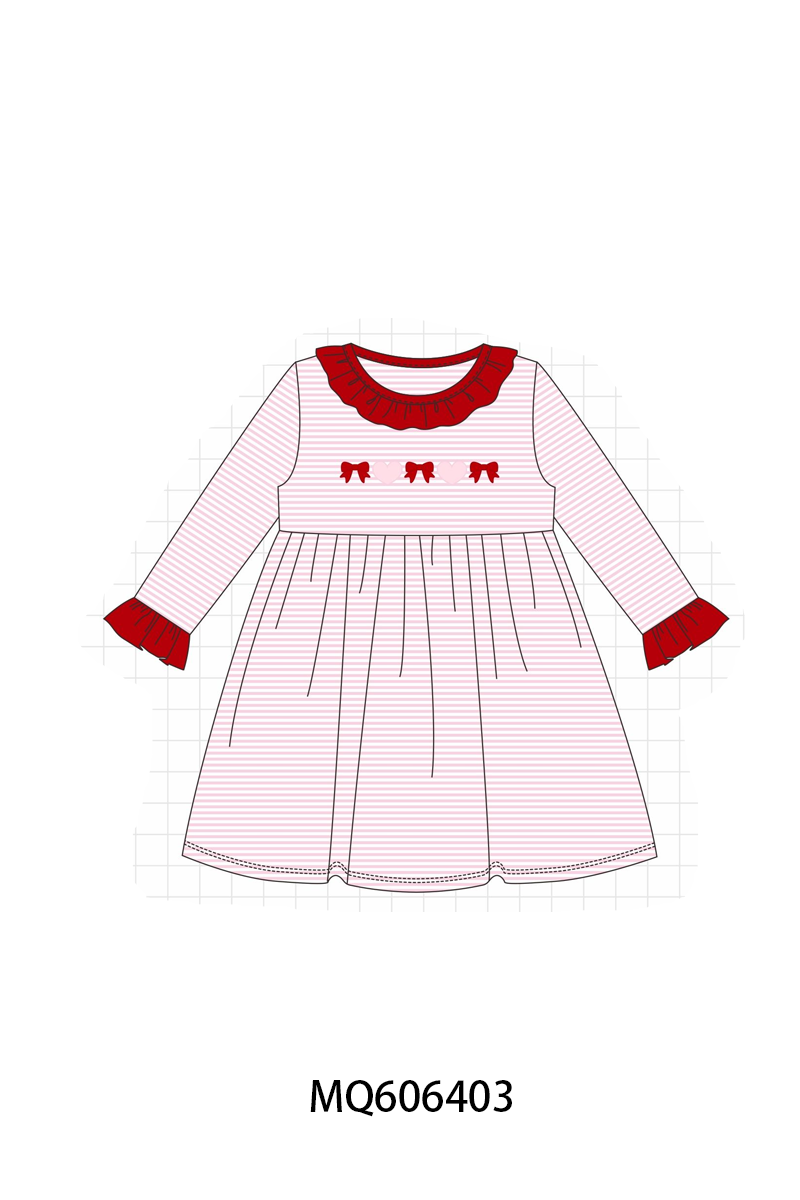 PO97 Pink&blue bow heart embroidery stripe collection
