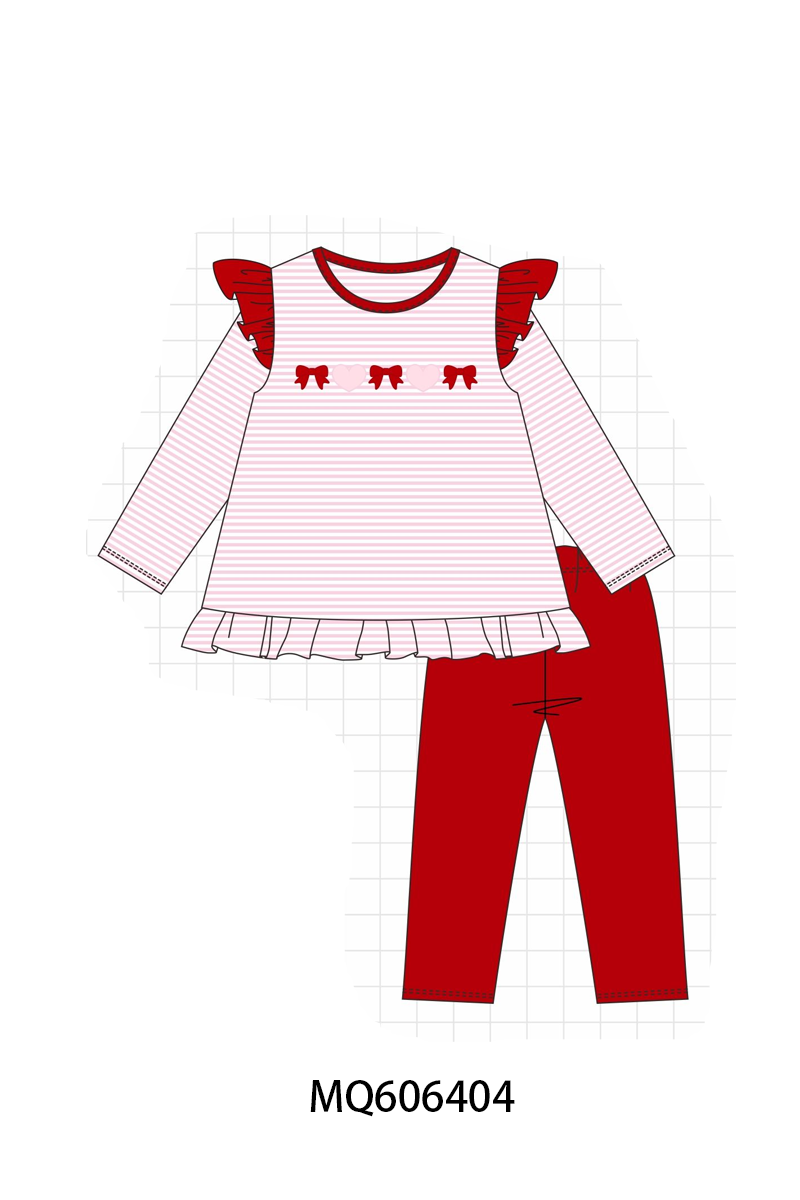 PO97 Pink&blue bow heart embroidery stripe collection