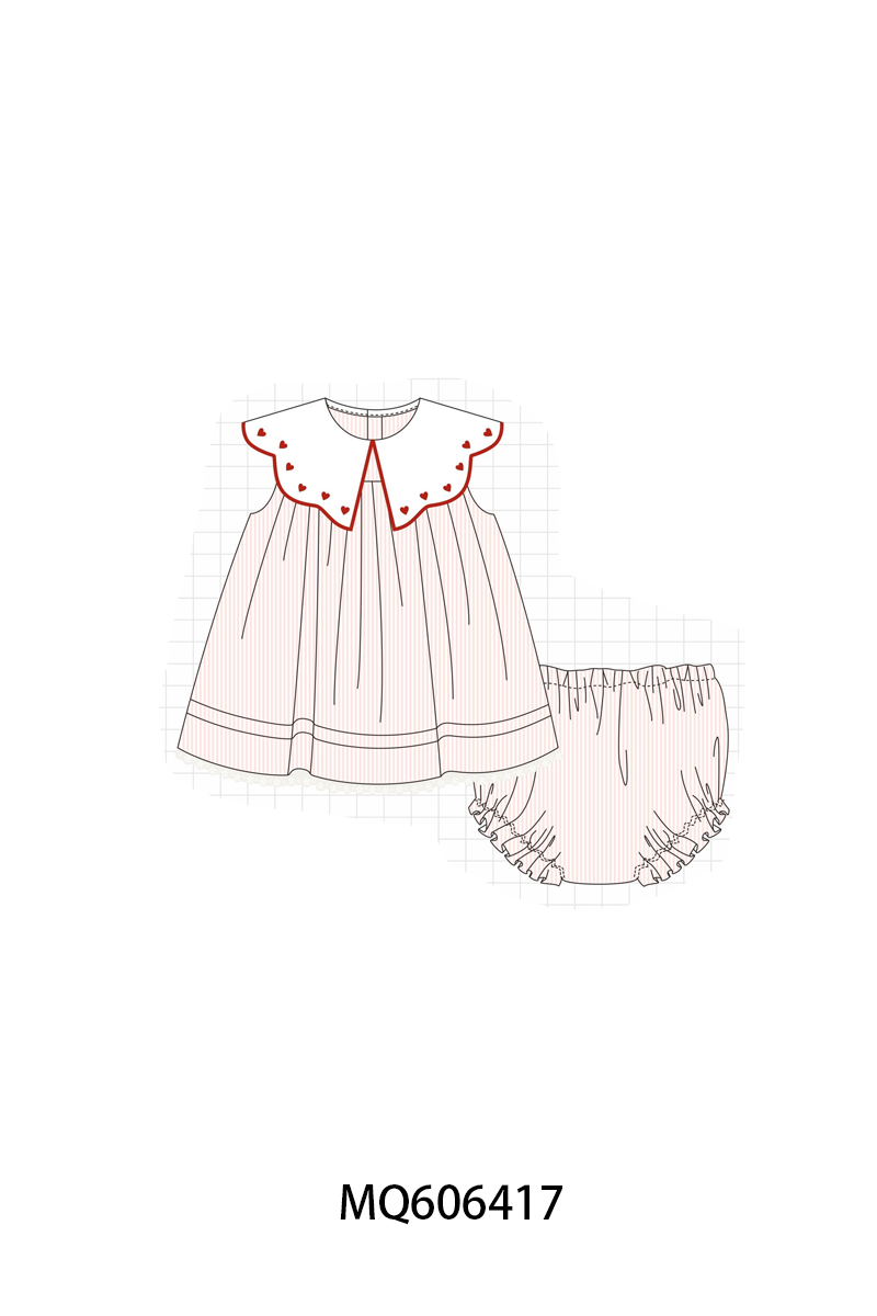 PO97 Pink&green stripe heart embroidery collection