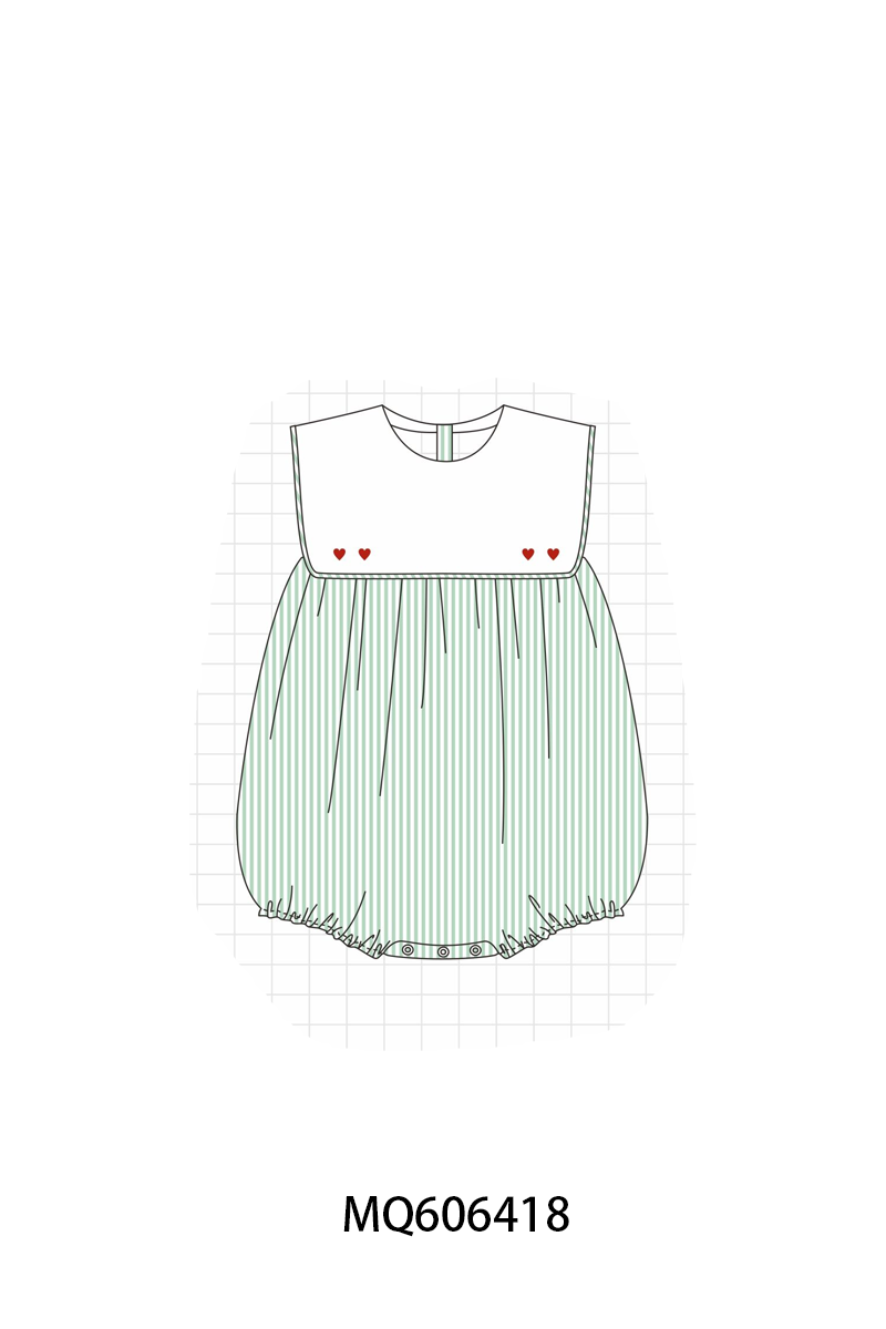 PO97 Pink&green stripe heart embroidery collection