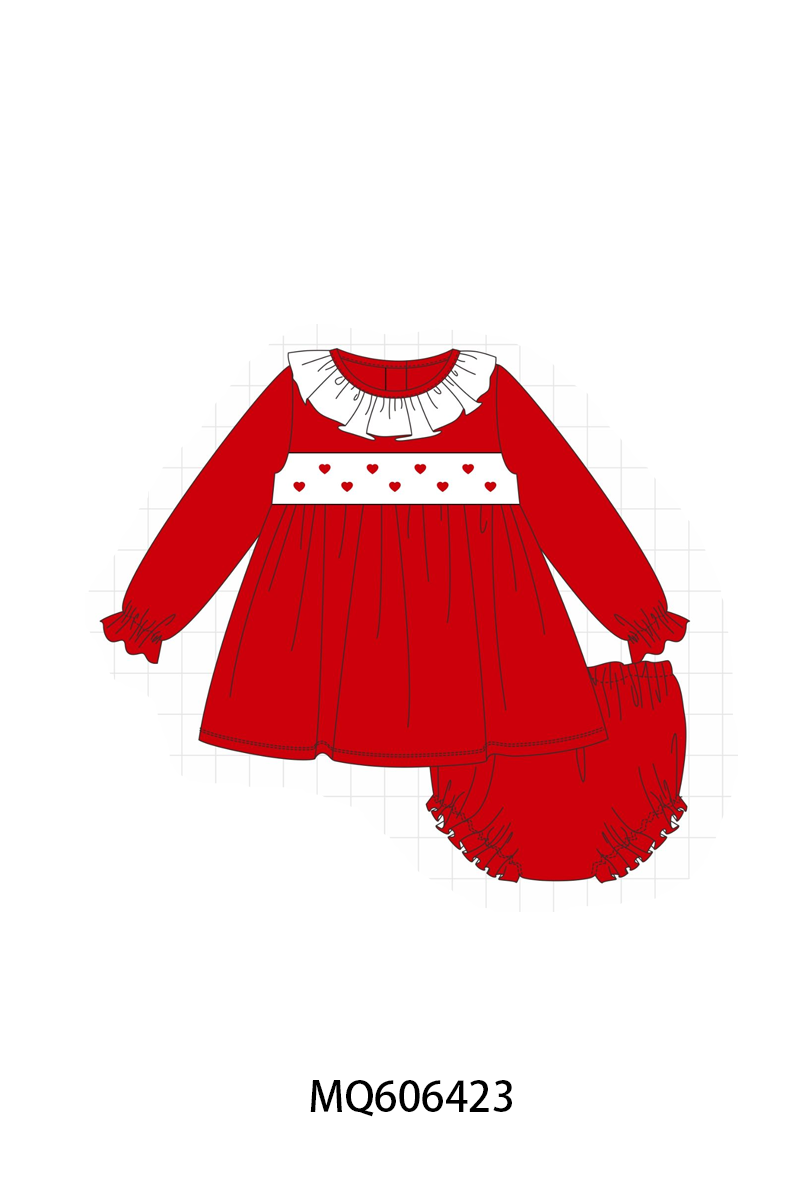 PO97 Red valentine's day heart embroidery ruffle collection