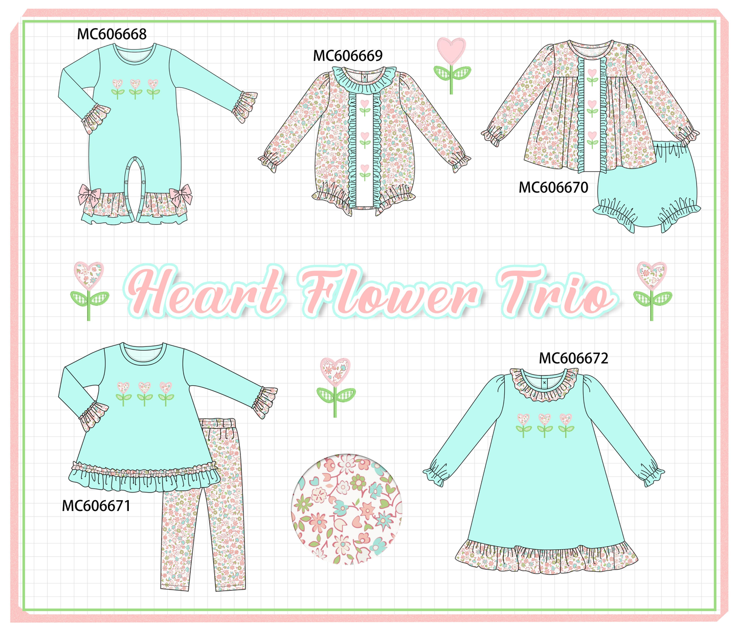 PO96 Mint floral heart embroidery collection