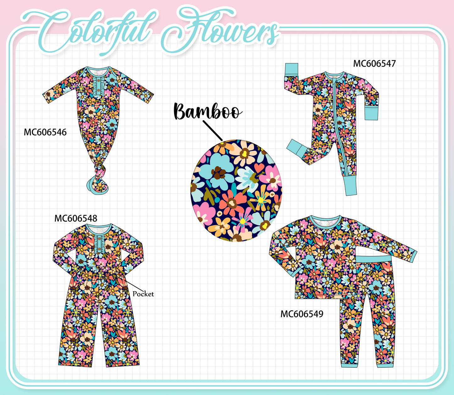 PO96 Multicolored floral print bamboo collection