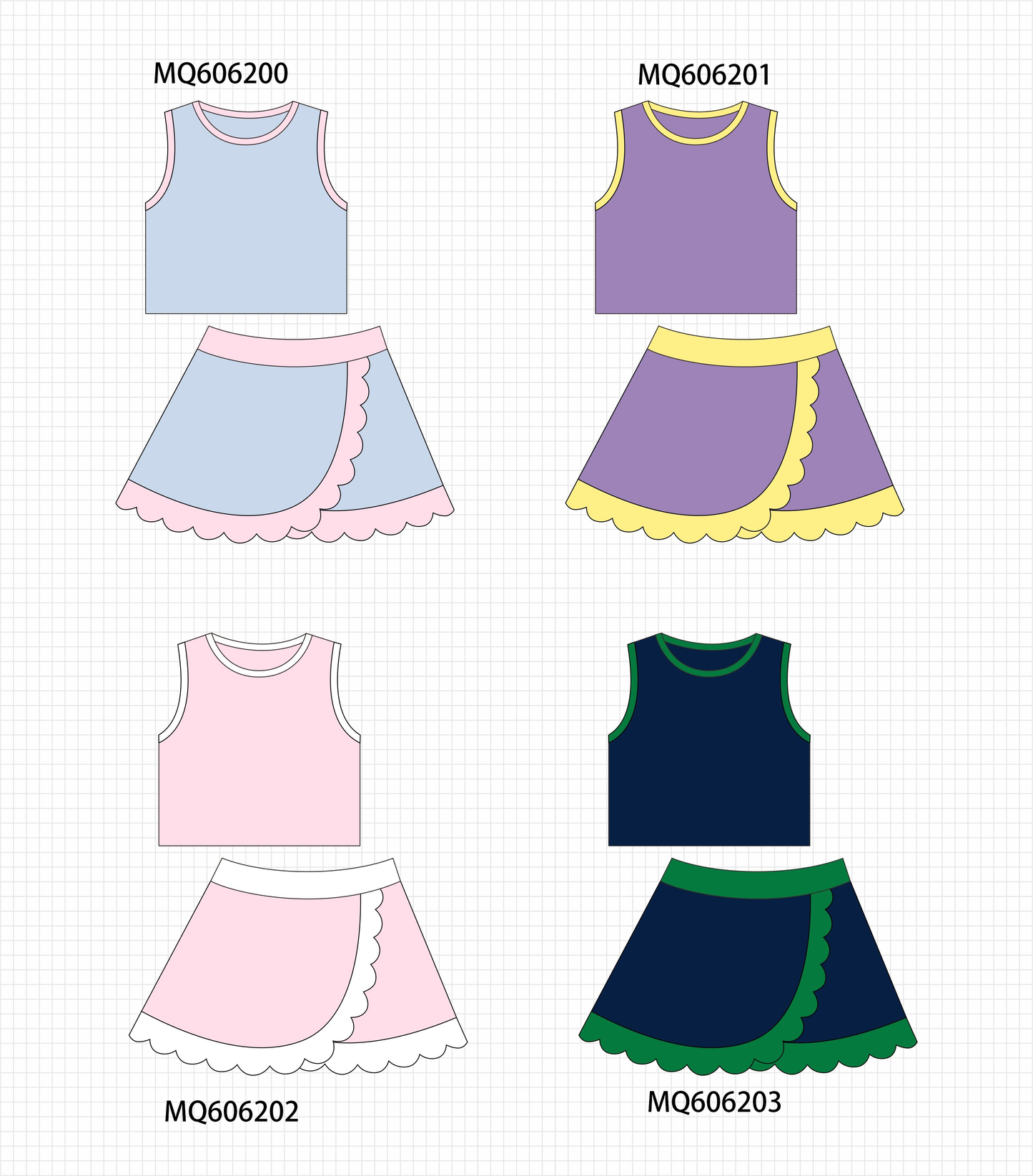 PO97 Multicolored scalloped active skorts set collection
