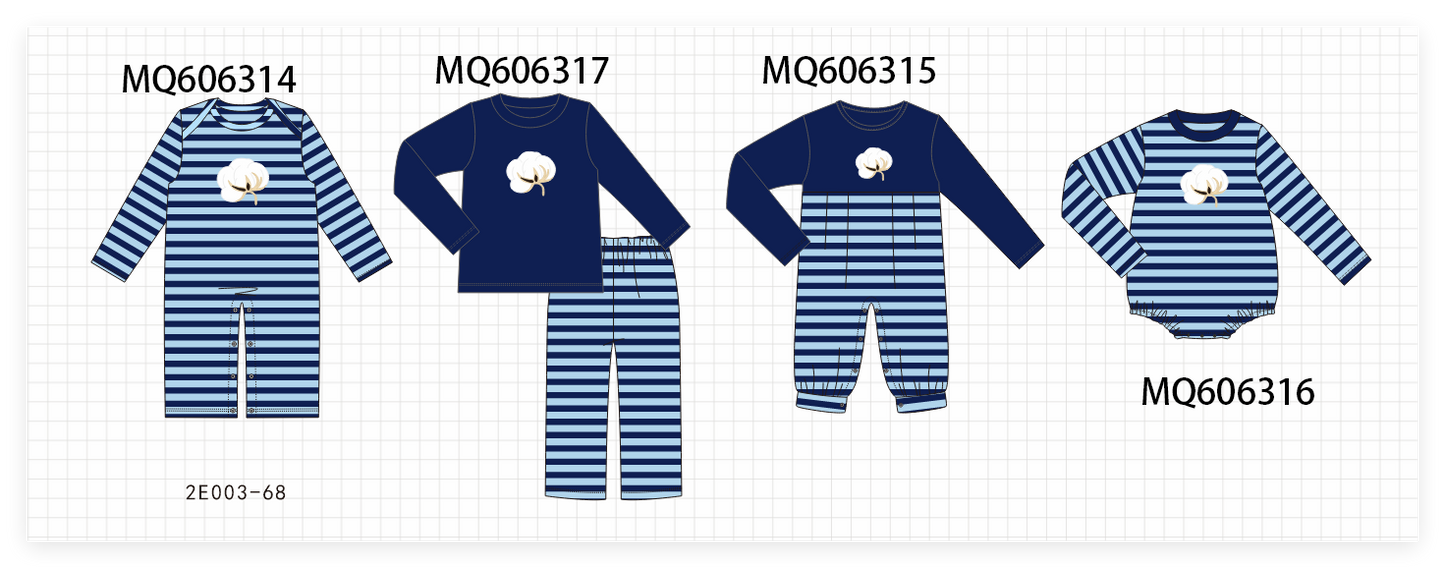 PO97 Navy cotton embroidery stripe collection