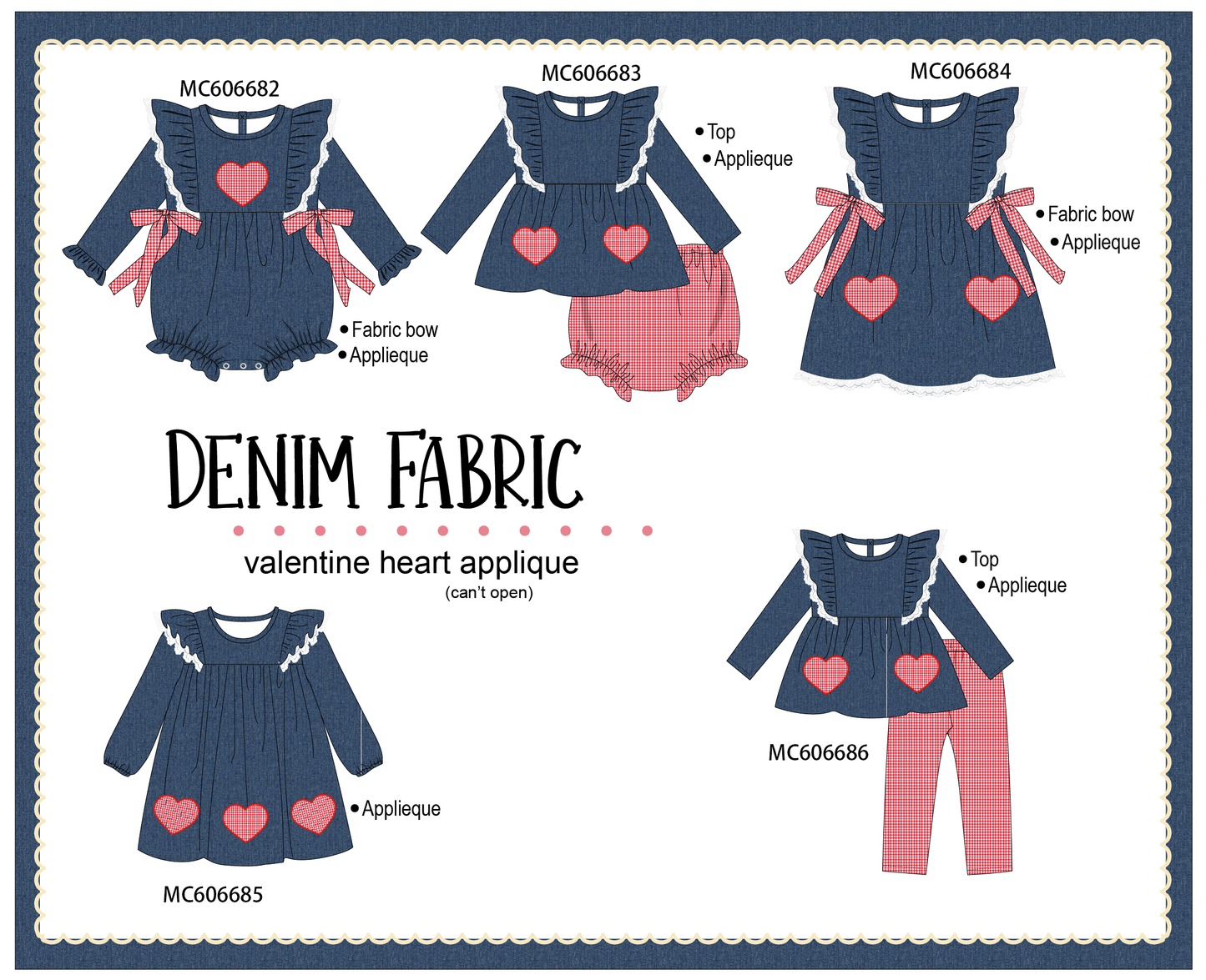 PO96 Navy heart applique denim collection