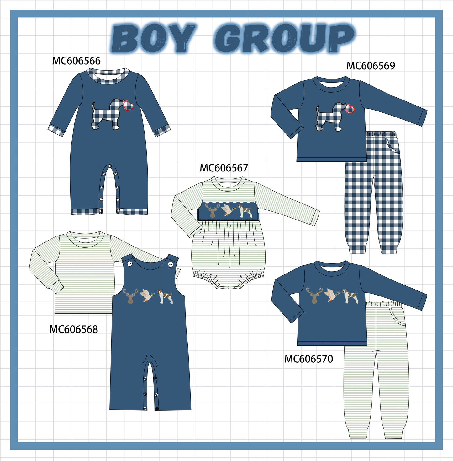 PO96 Navy hunting embroidery stripe collection