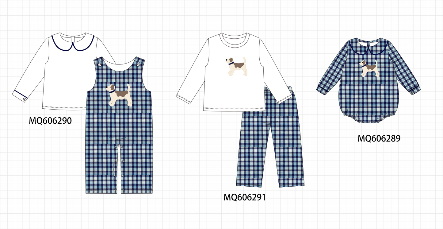 PO97 Navy plaid puppy applique collection