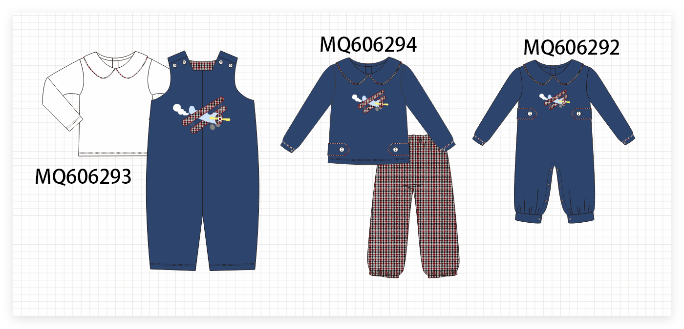 PO97 Navy plane applique plaid collection