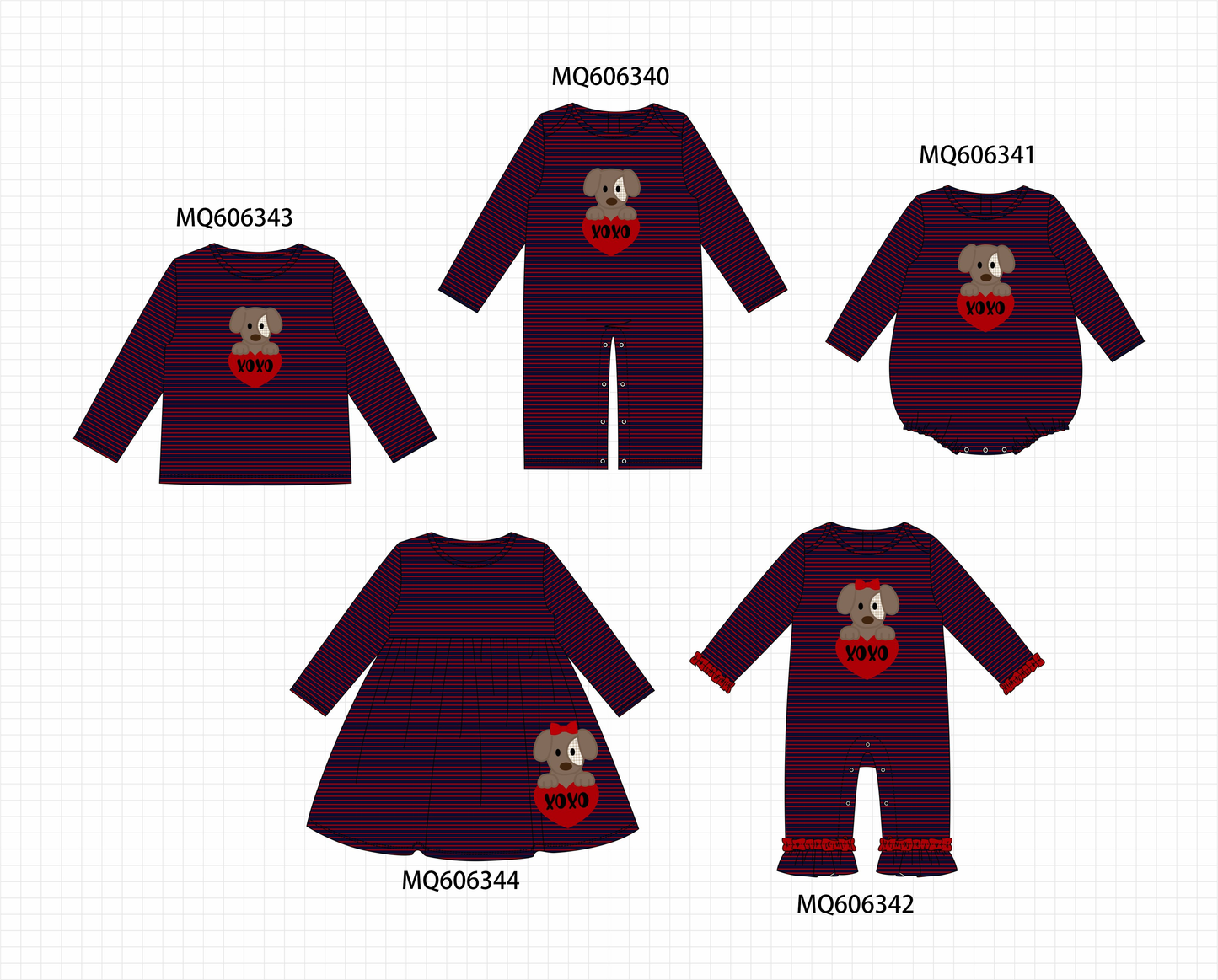 PO97 Navy puppy XOXO applique stripe collection