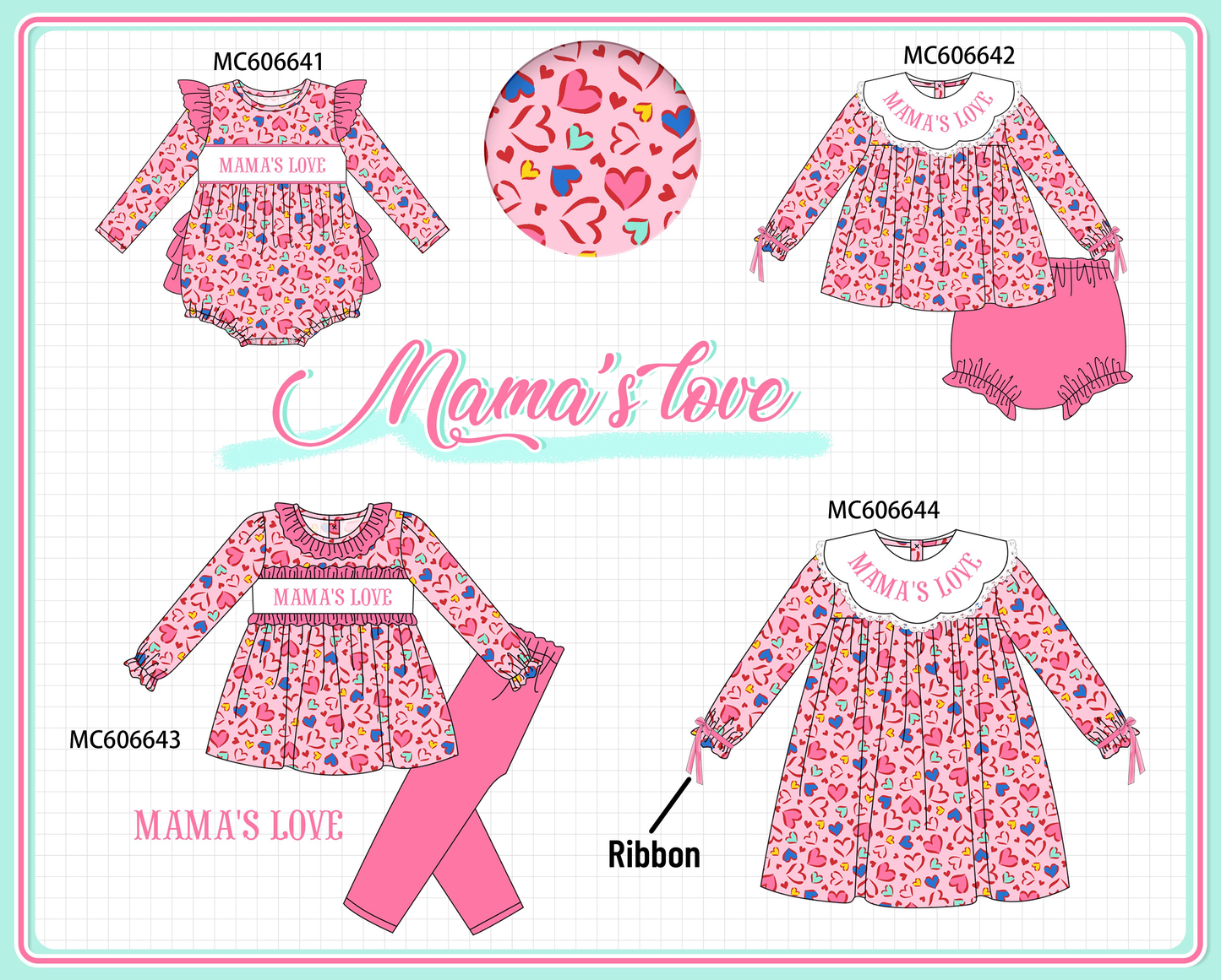 PO96 Pink MAMA'S LOVE embroidery heart collection
