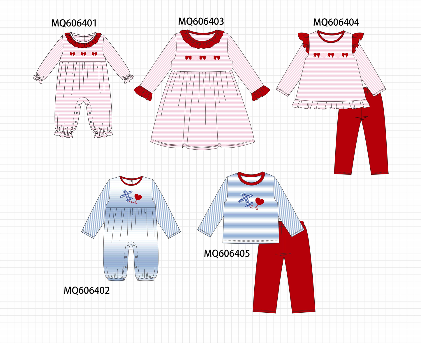 PO97 Pink&blue bow heart embroidery stripe collection