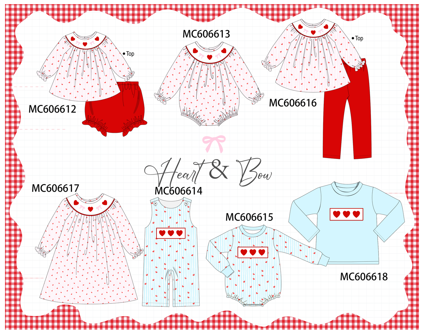 PO96 Pink&blue heart bow embroidery collection