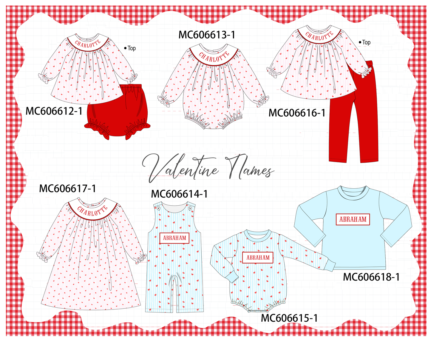 PO96 Pink&blue heart monogram embroidery collection