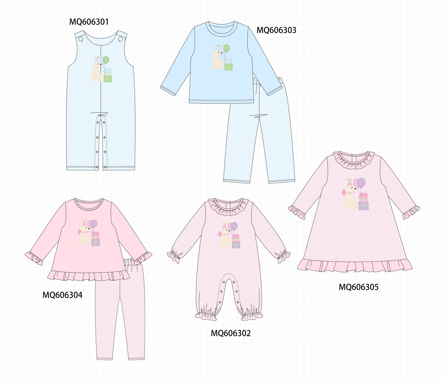 PO97 Pink&blue puppy embroidery collection