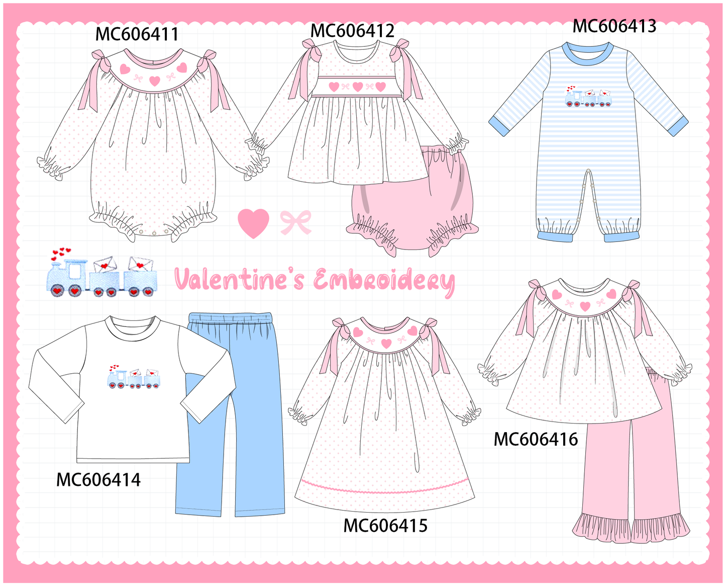 PO96 Pink&blue valentine's day train letter embroidery collection