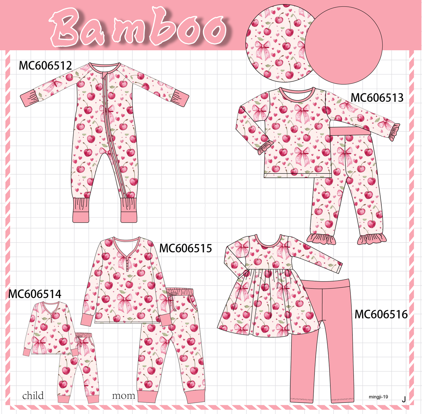 PO96 Pink cherry print bamboo collection