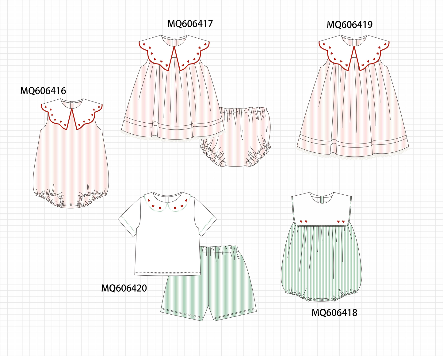 PO97 Pink&green stripe heart embroidery collection