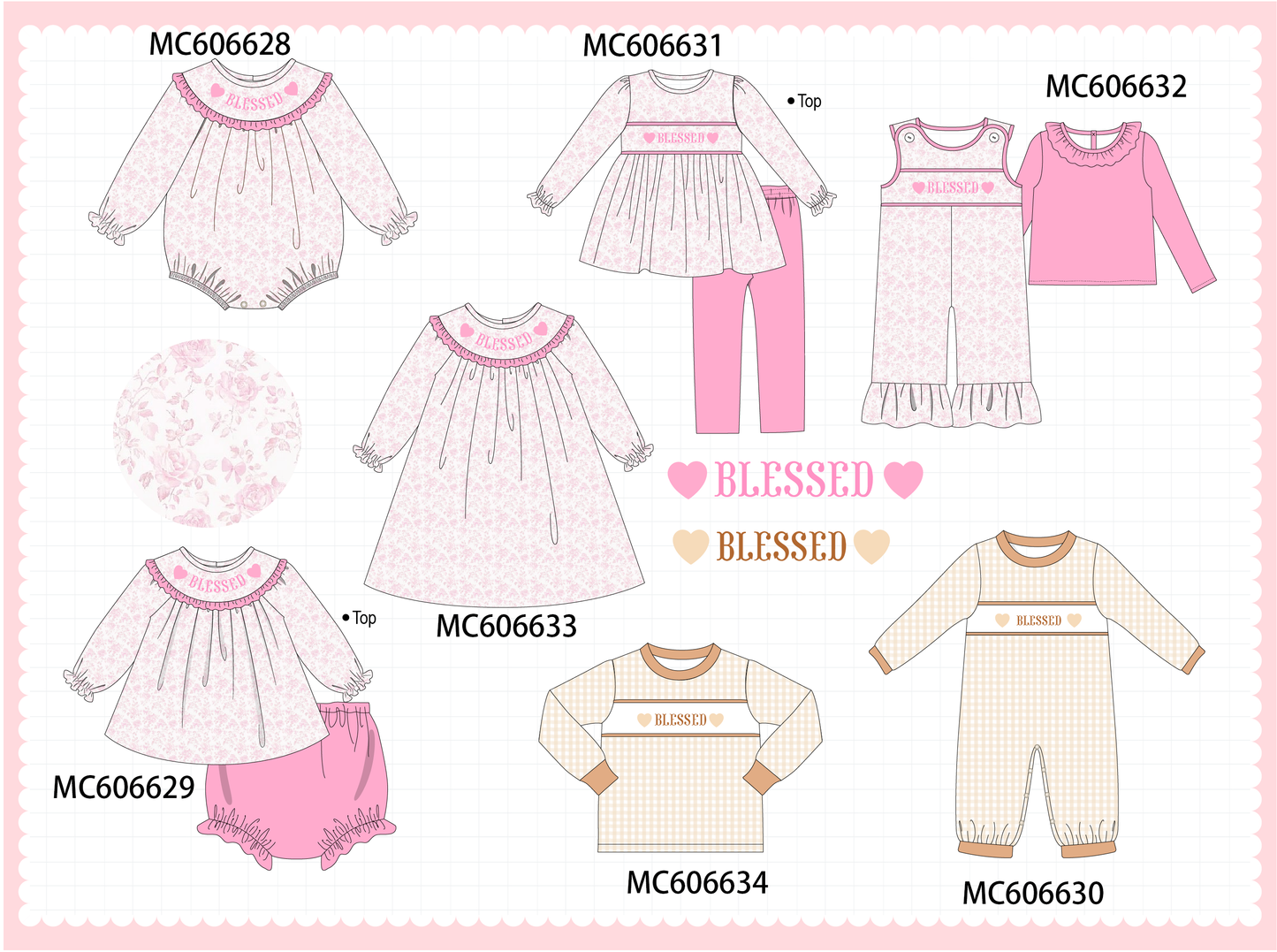 PO96 Pink blessed heart embroidery collection