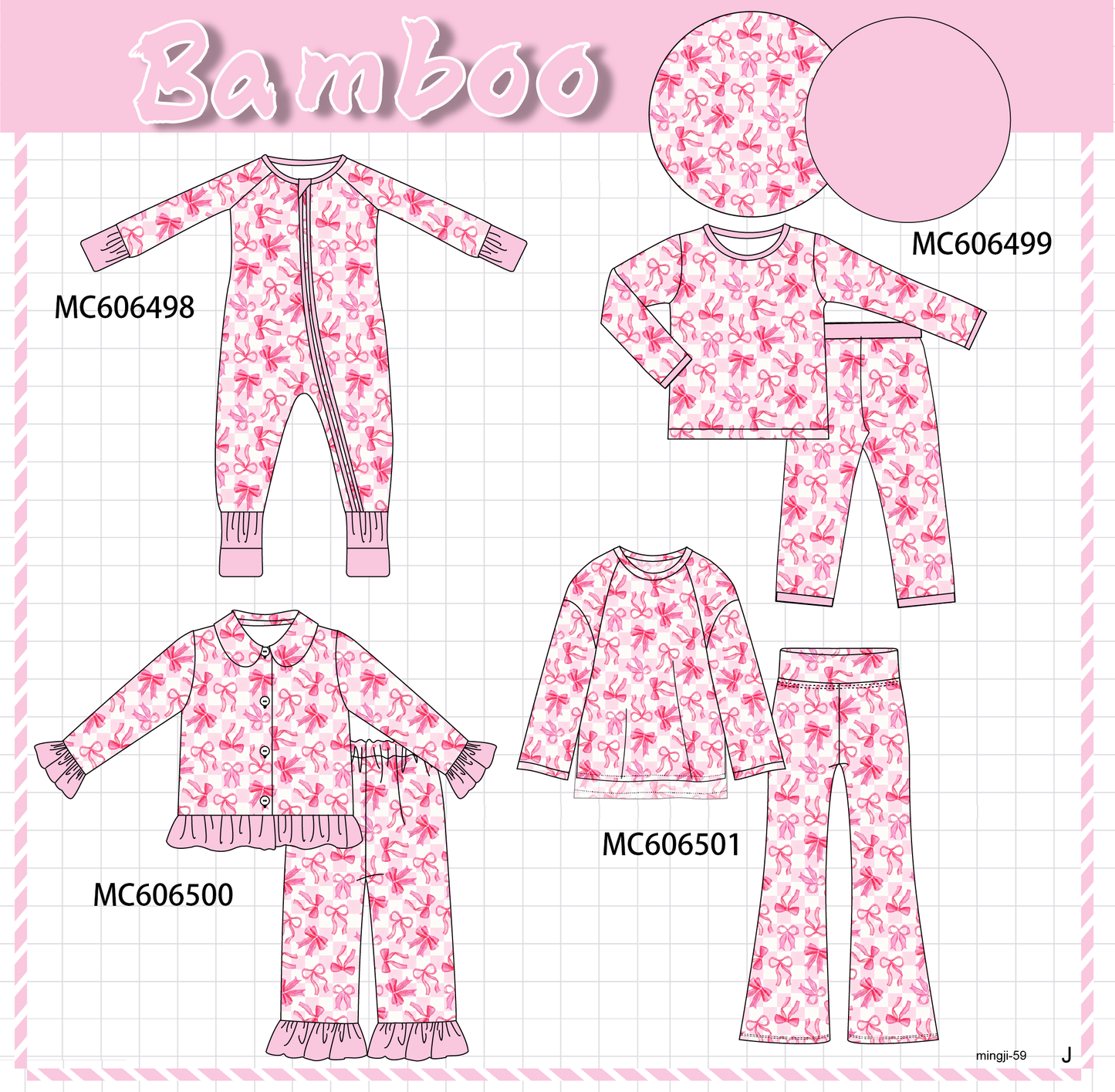 PO96 Pink bow checkered bamboo collection