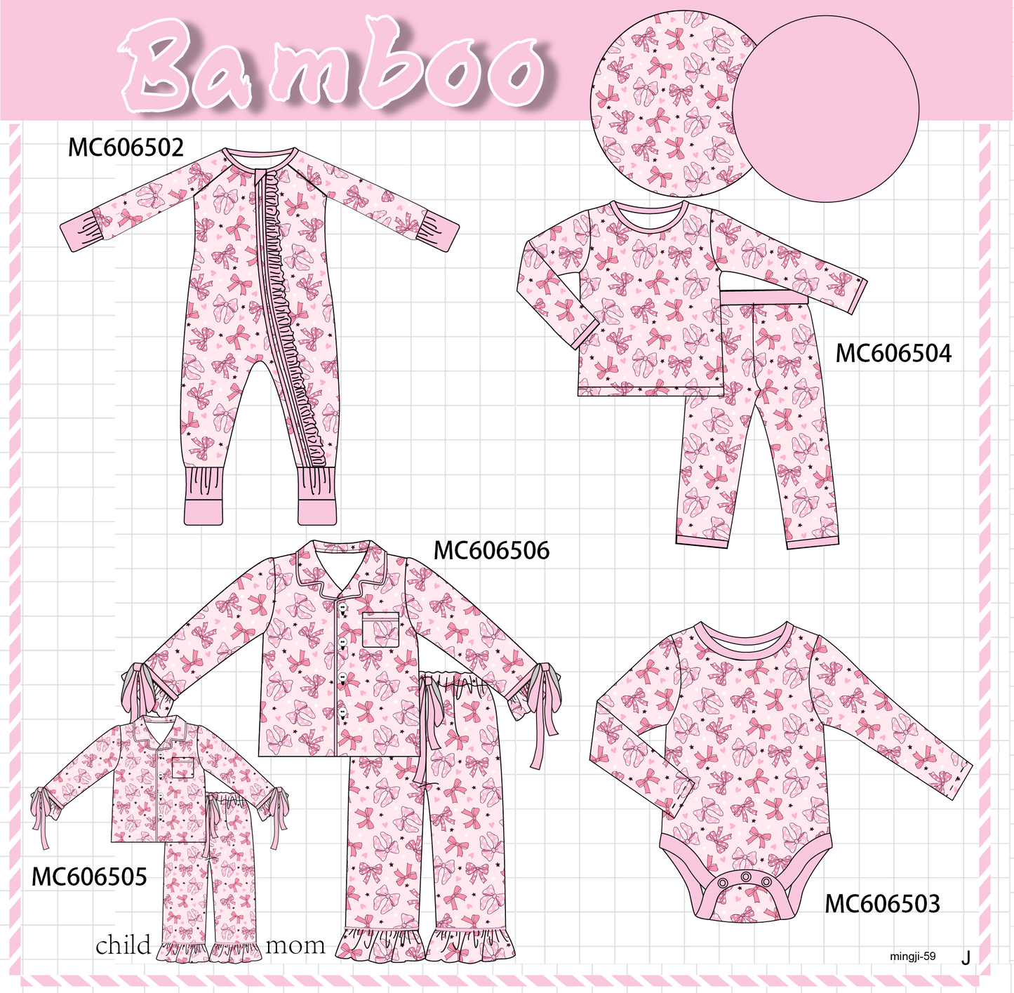 PO96 Pink bow print bamboo collection