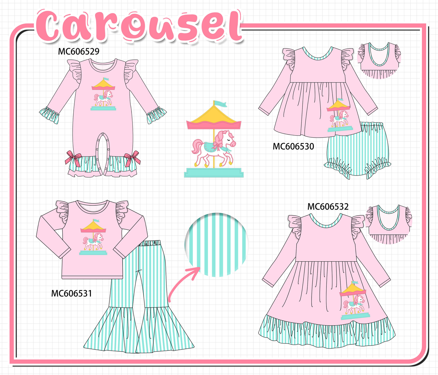 PO96 Pink carousel applique stripe collection