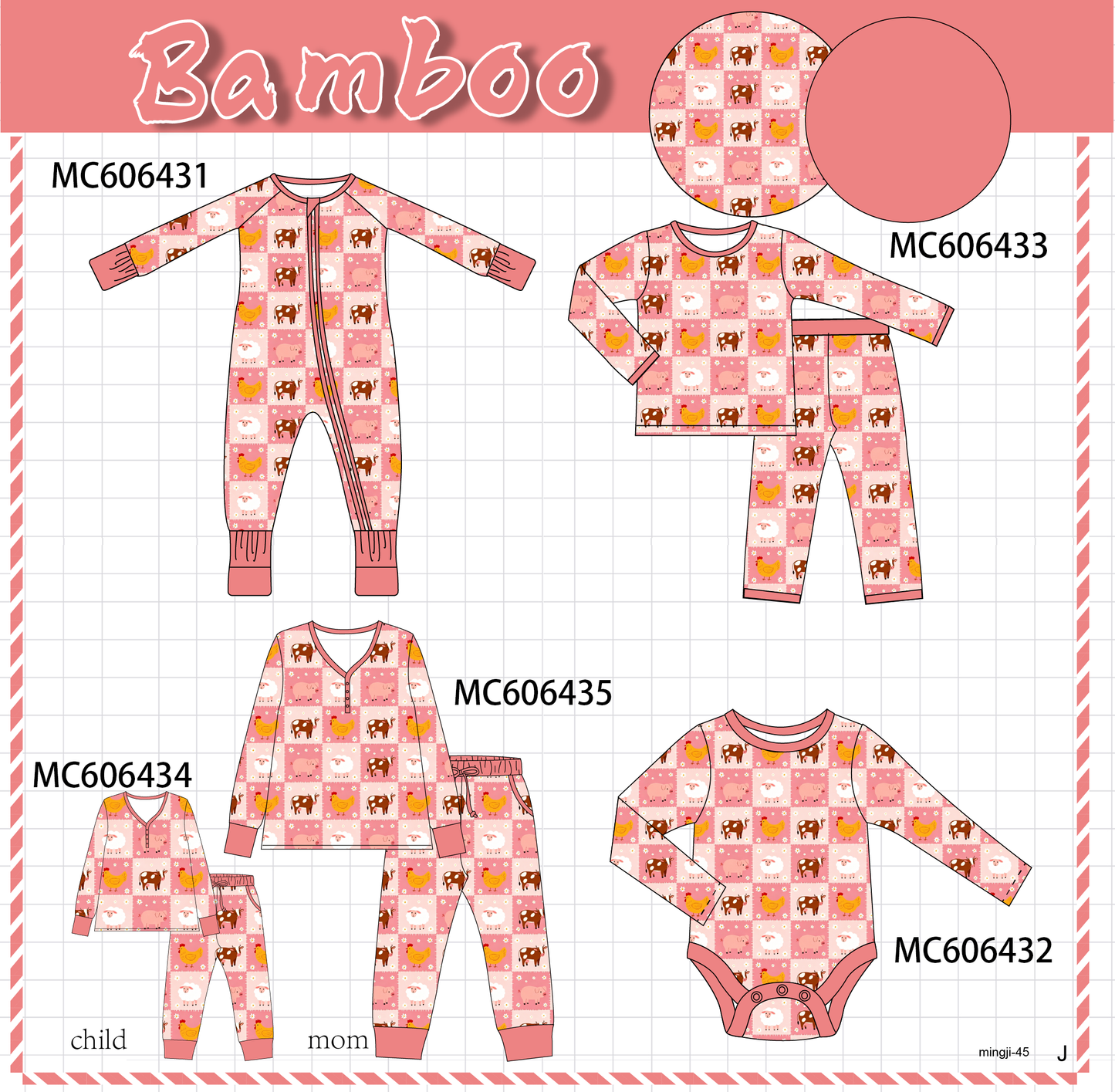 PO96 Pink farm checkered bamboo collection