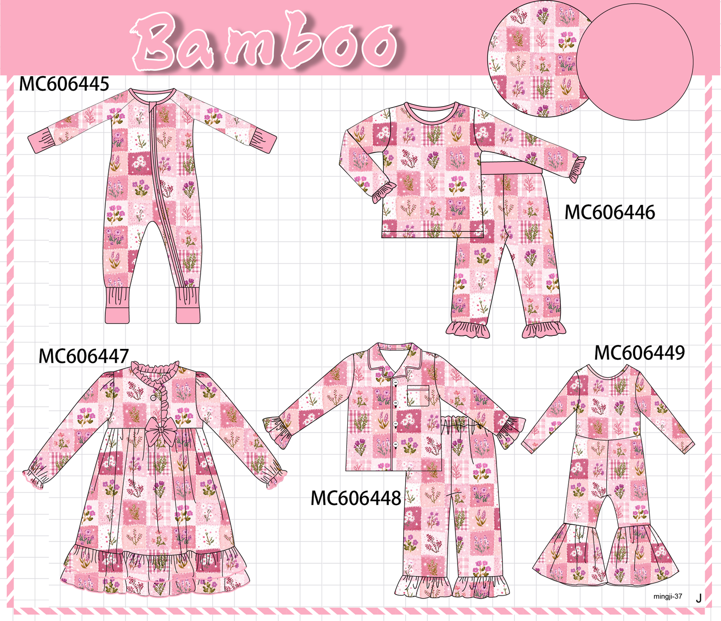 PO96 Pink floral checkered bamboo collection