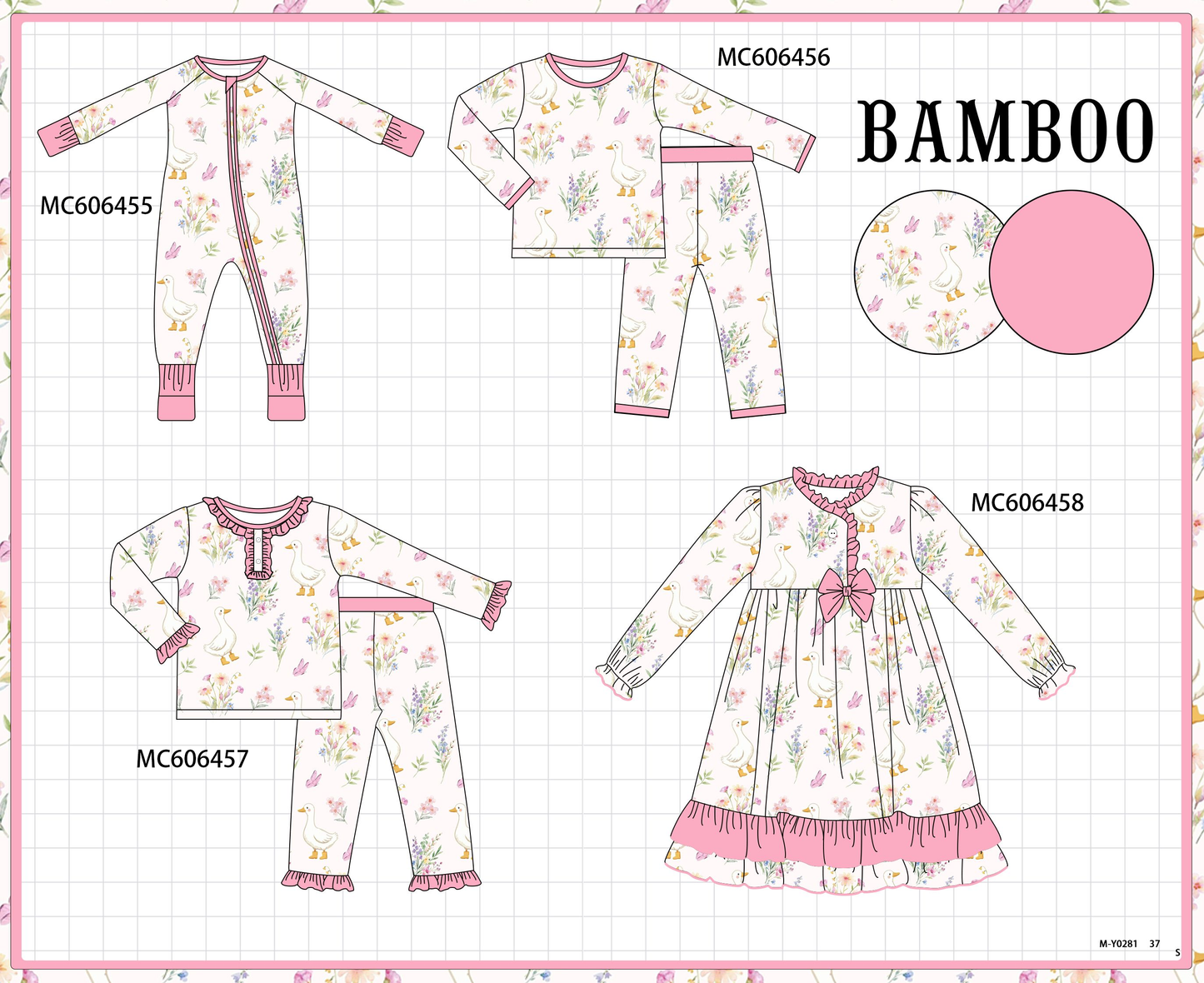 PO96 Pink goose floral ruffle bamboo collection