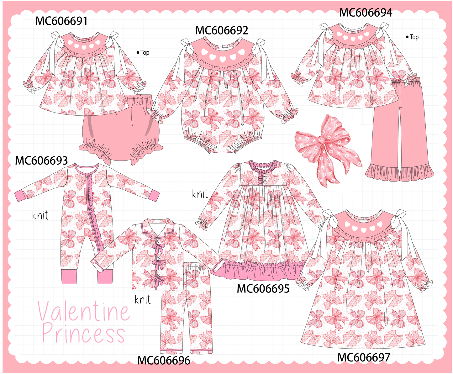 PO96 Pink heart embroidery bow collection
