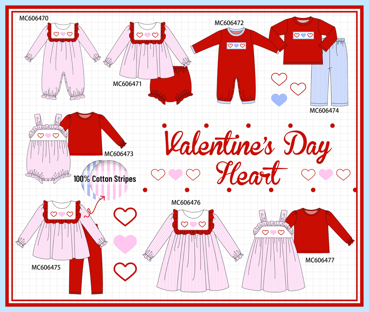 PO96 Pink heart embroidery stripe collection