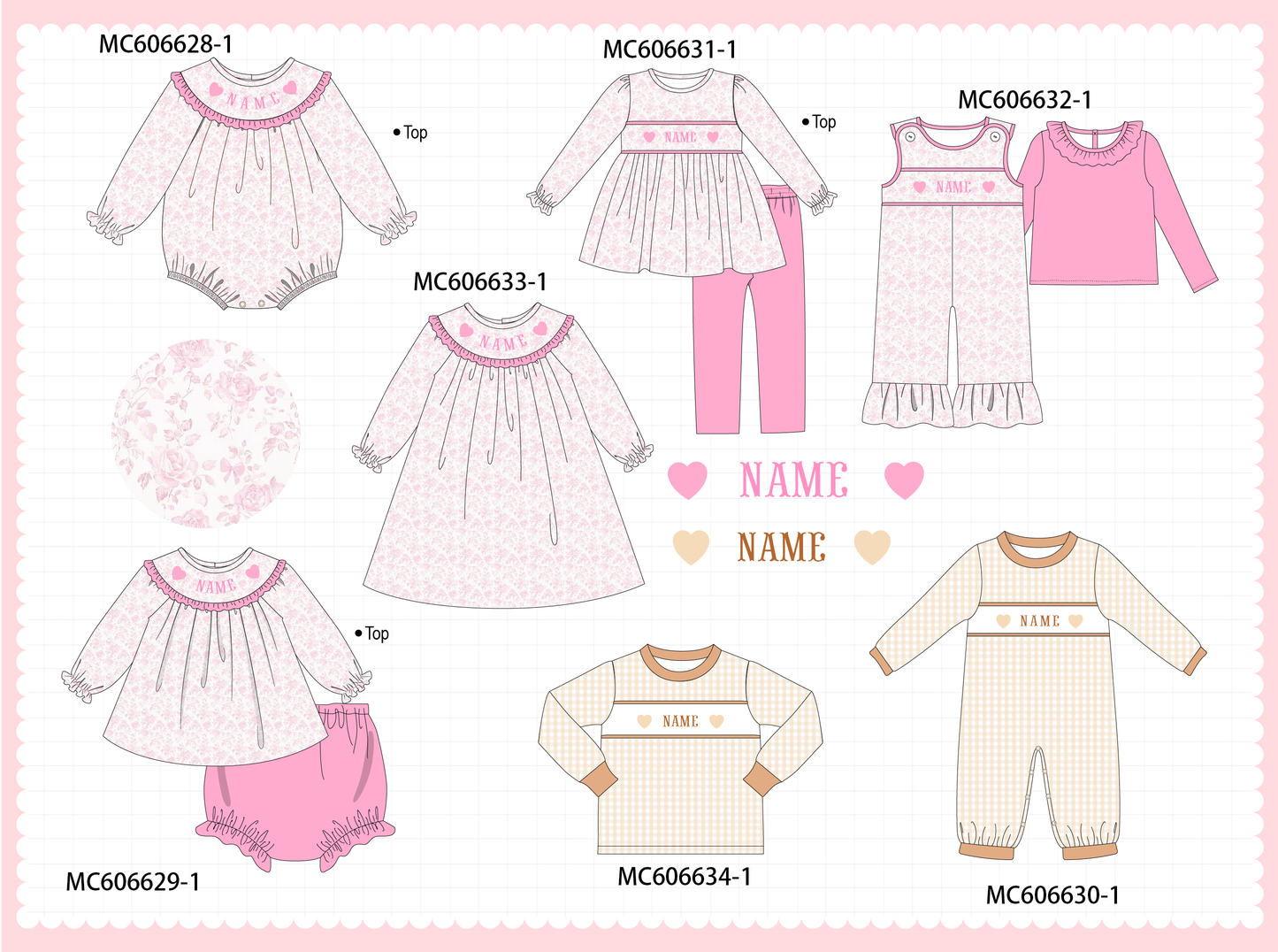 PO96 Pink heart monogram embroidery collection