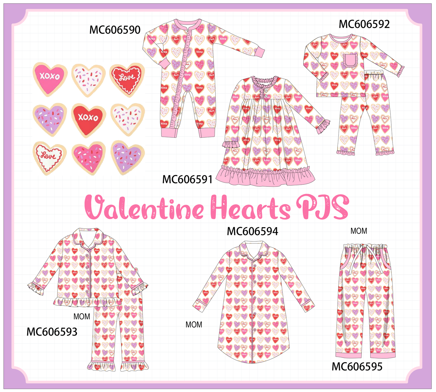 PO96 Pink heart print pajama collection