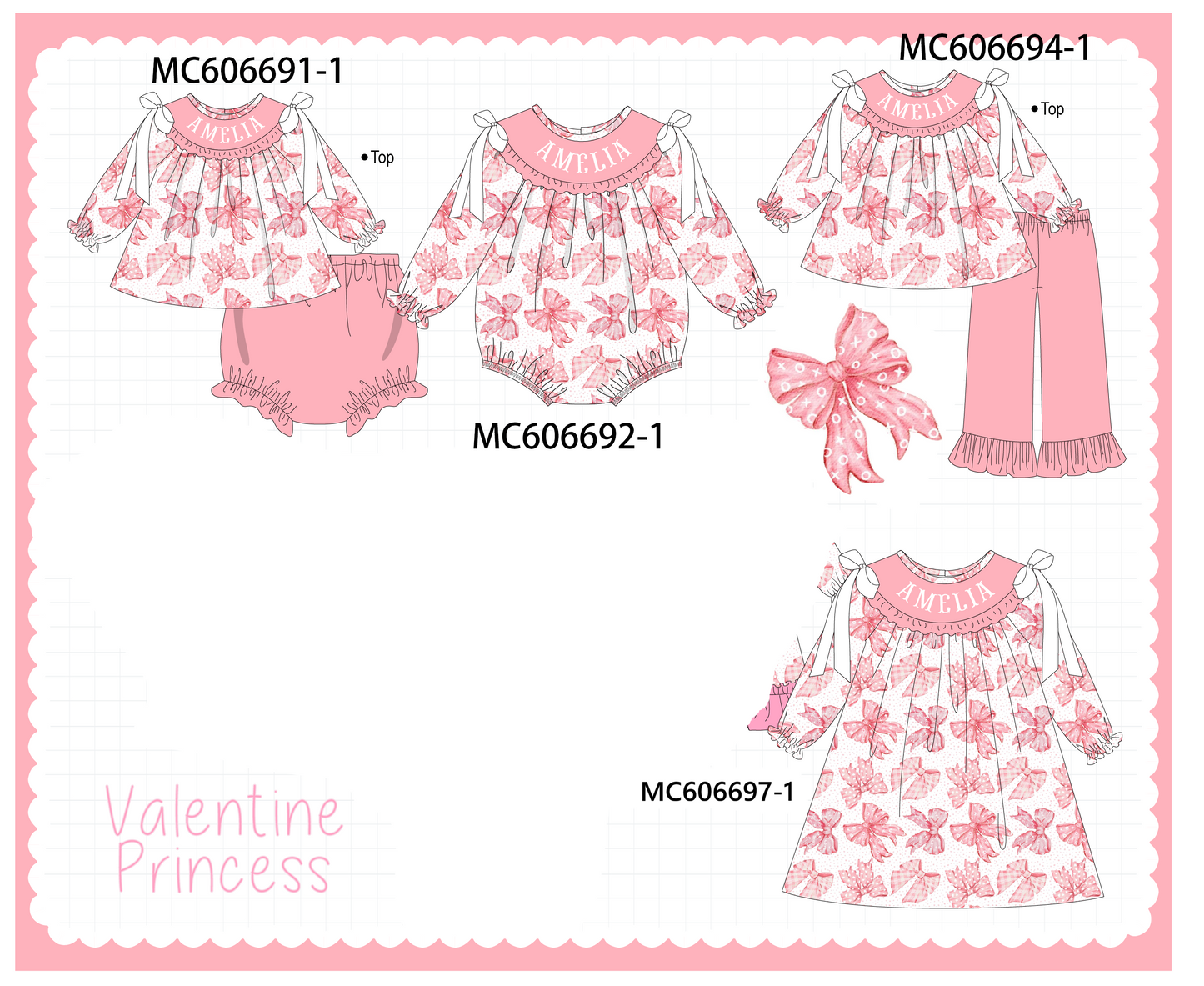 PO96 Pink monogram embroidery bow collection