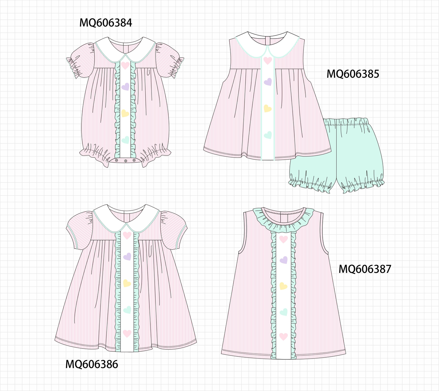PO97 Pink stripe heart french knot ruffle collection