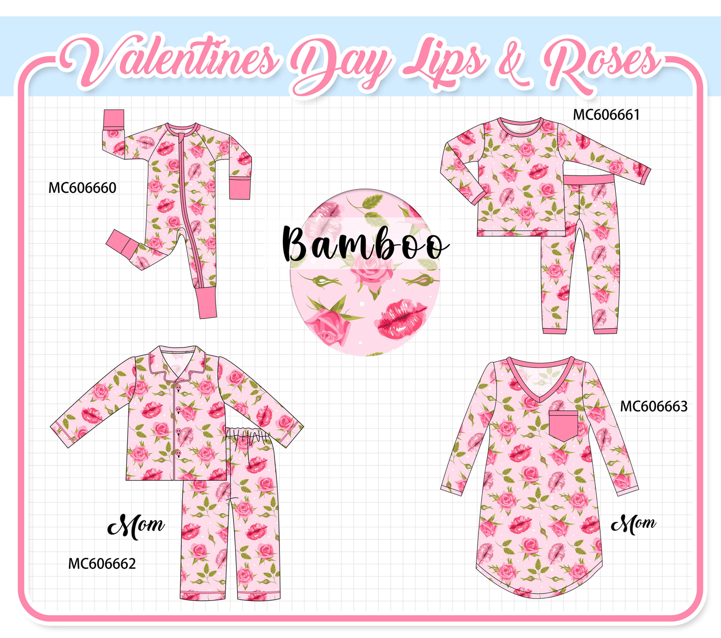 PO96 Pink valentine's day rose bamboo collection