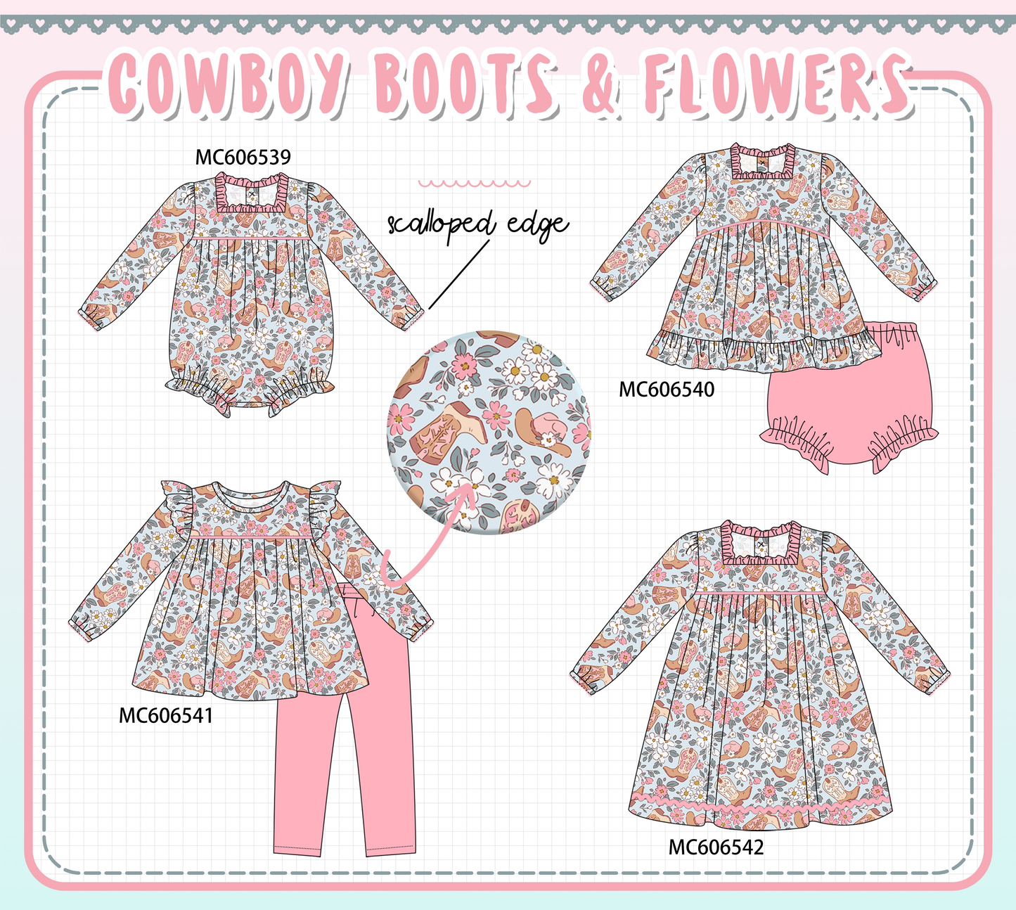 PO96 Pink western boots floral collection