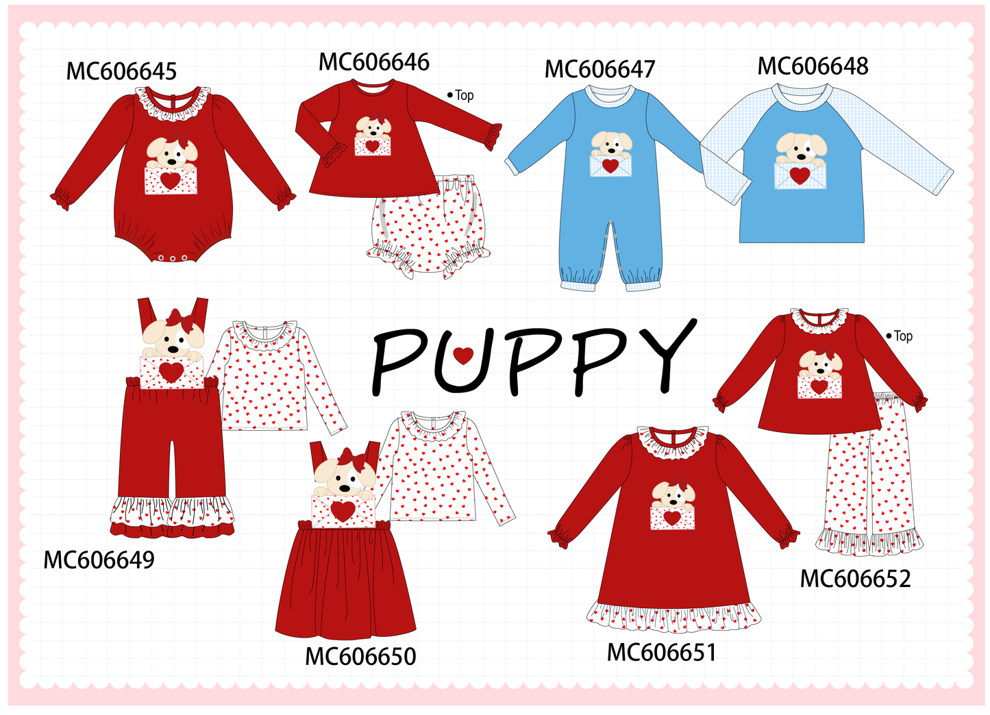 PO96 Red&blue puppy heart letter applique collection