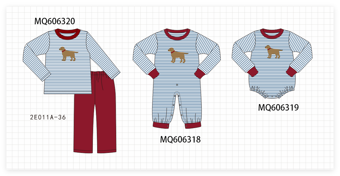 PO97 Red puppy applique stripe collection