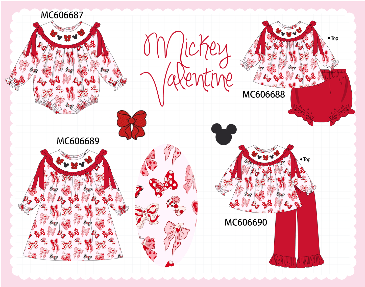PO96 Red character bow embroidery collection