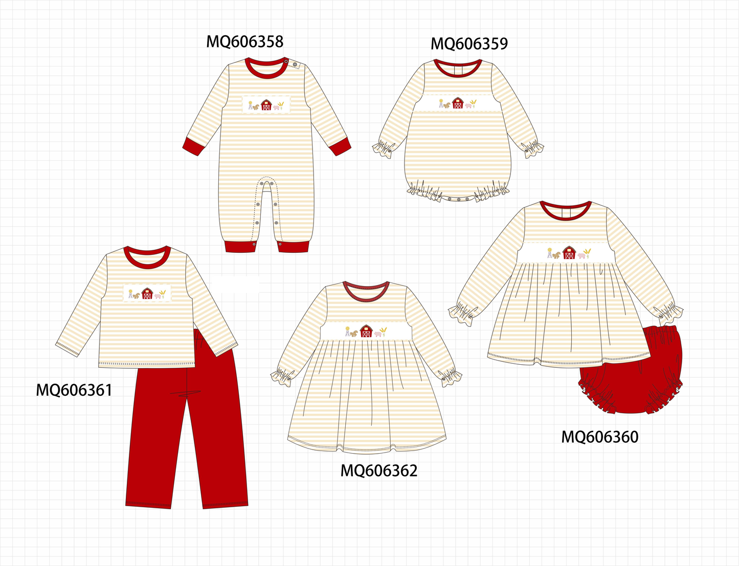 PO97 Red farm embroidery stripe collection
