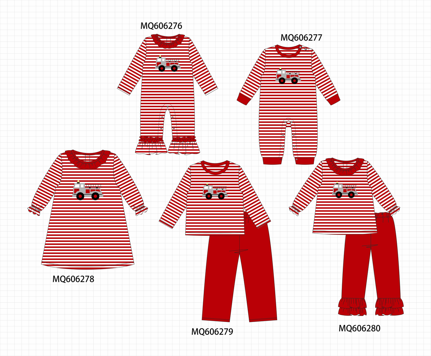 PO97 Red fire truck applique stripe collection