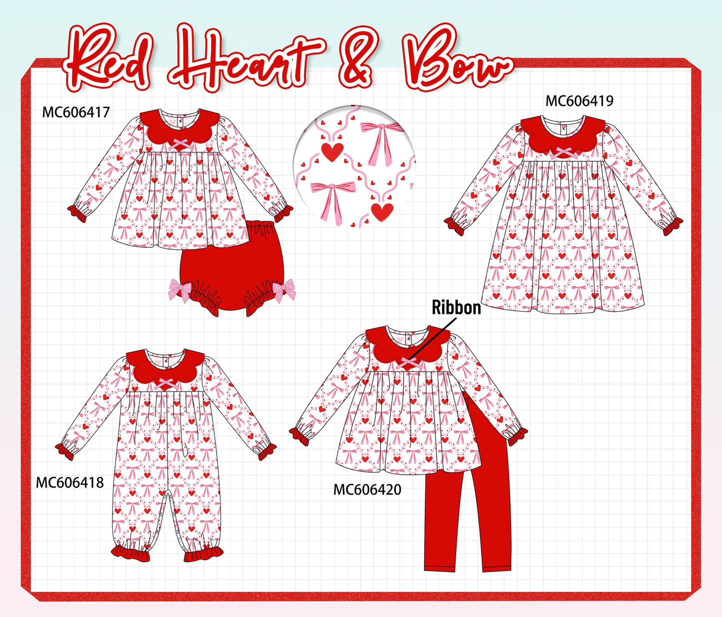 PO96 Red heart bow print collection
