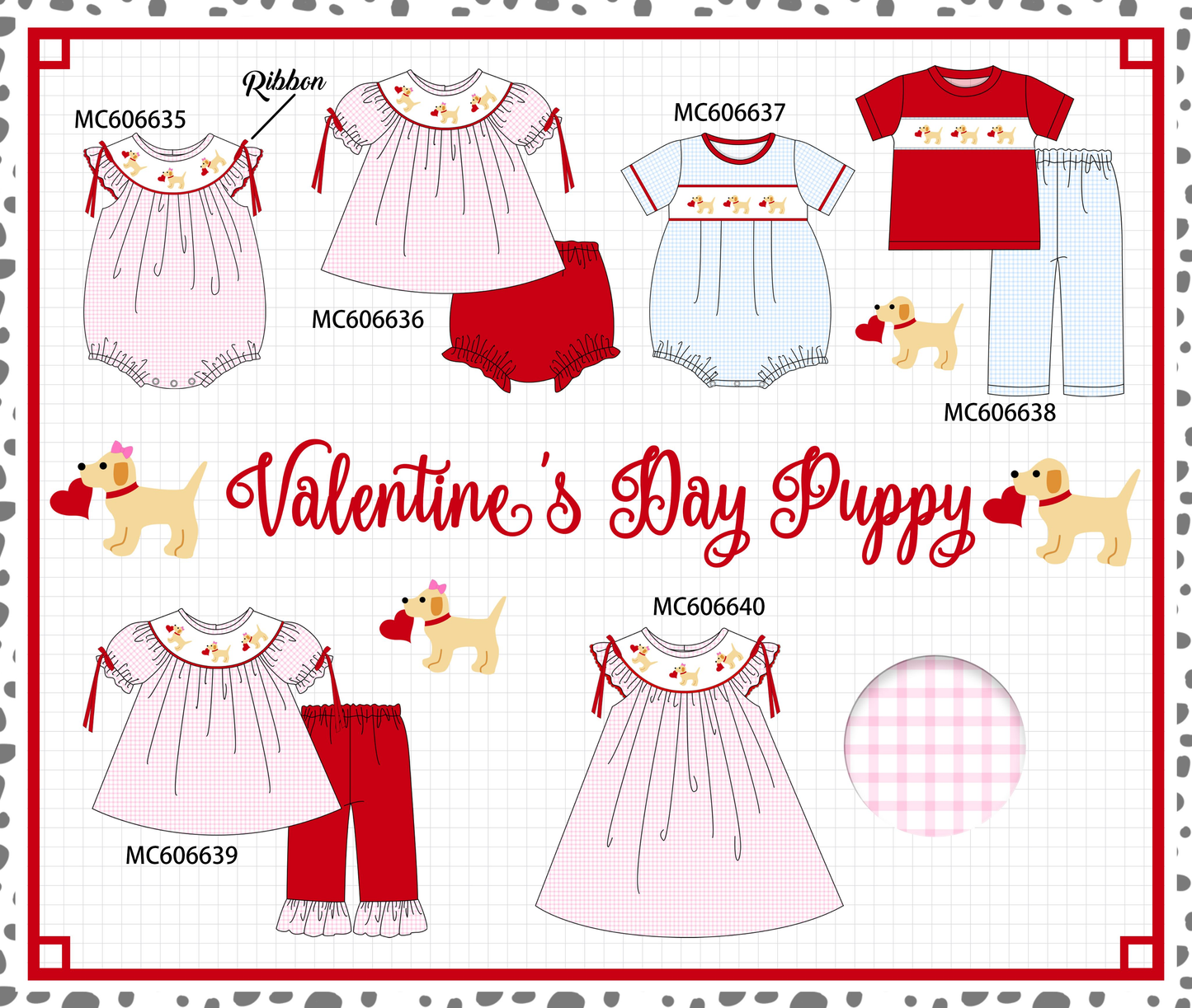PO96 Red puppy heart embroidery collection