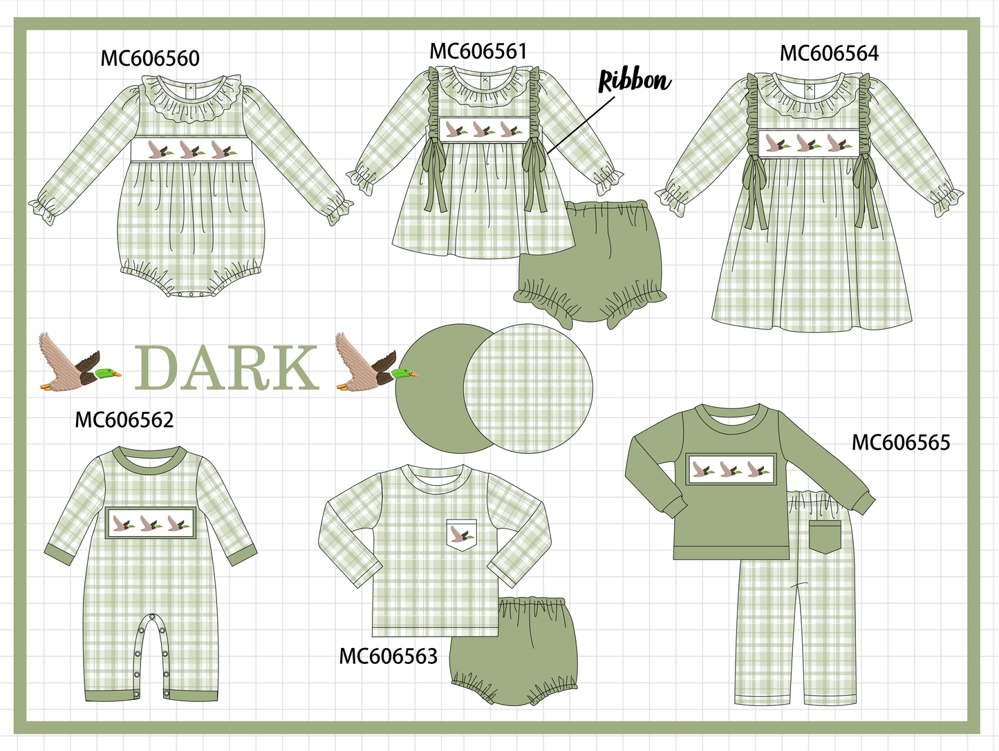 PO96 Sage duck embroidery plaid collection
